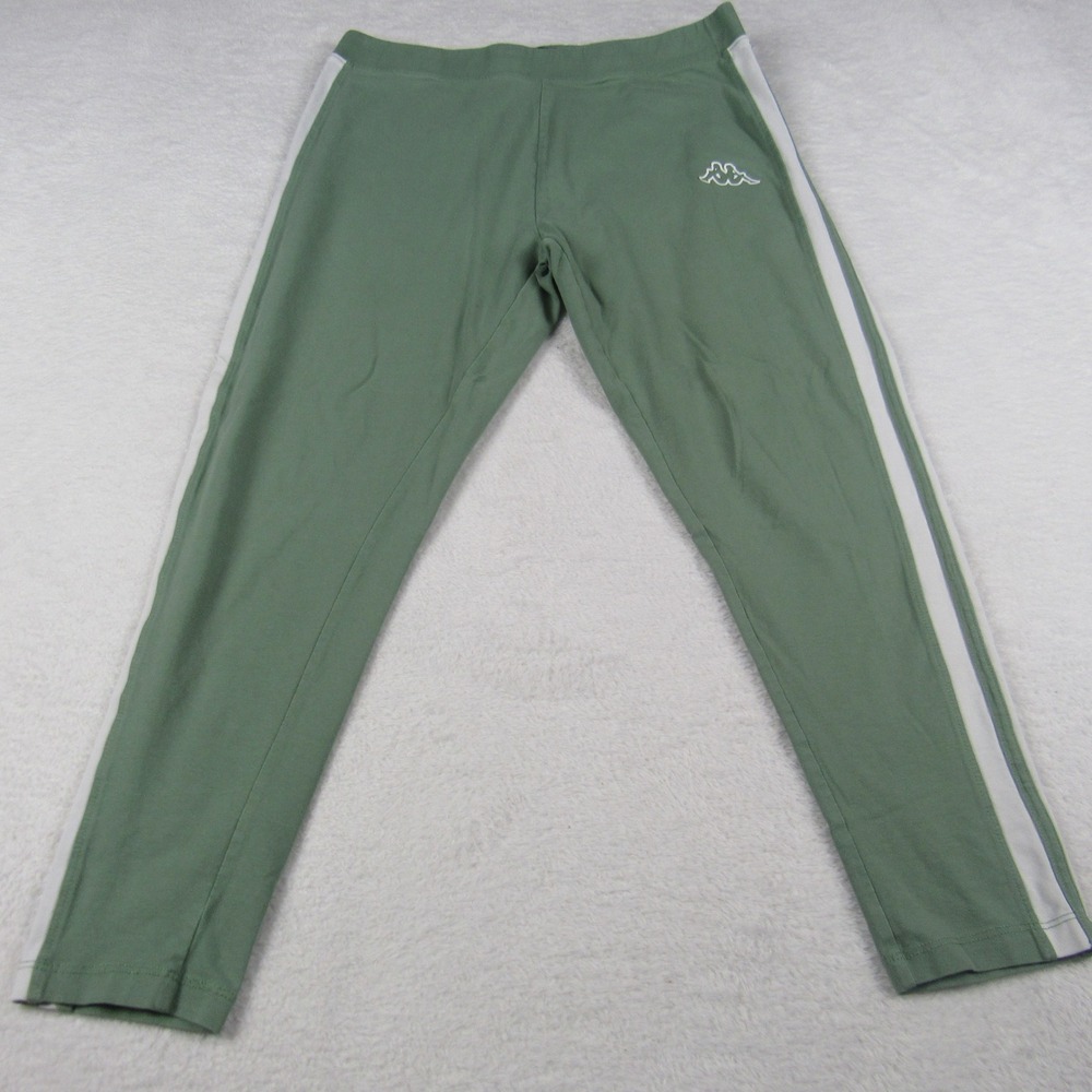Kappa Leggings Women XL Green Excellent Side Stripe Cotton Blend Activewear